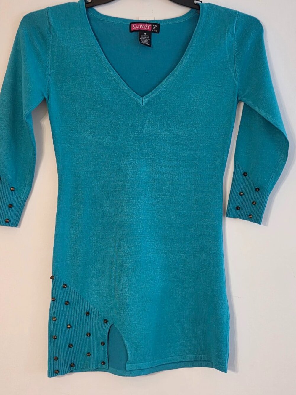 SayWhat Aqua Blouse With Copper Studs
